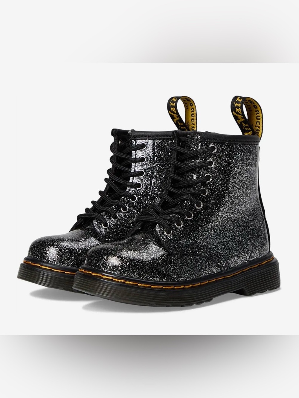 Dr. Martens Kids Black Silver Glitter Lace-Up Boots